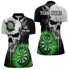 Maxcorners Personalized Grunge Skull Crack Wall Men Dart Shirts Custom Darts League Team Jerseys |Green