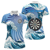 Maxcorners Personalized Blue Darts Waves Sea Darts Polo & Quarter Zip Custom Men Dart Shirts Funny Dart Jersey