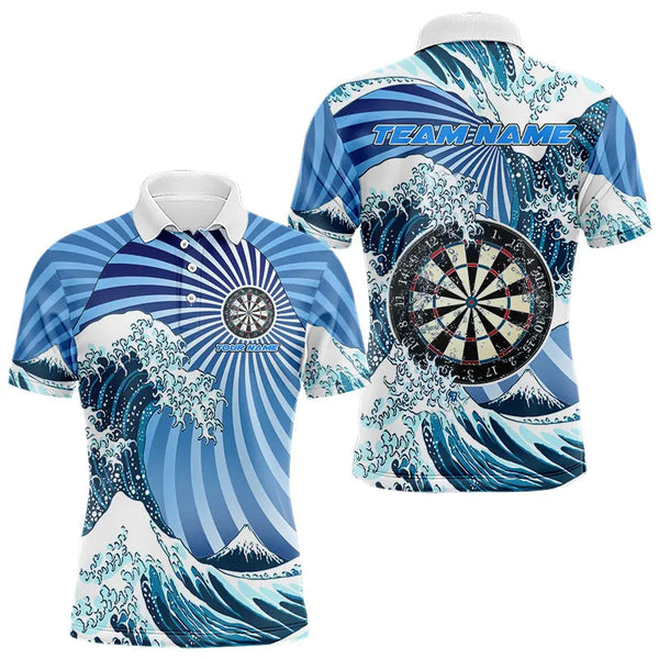 Maxcorners Personalized Blue Darts Waves Sea Darts Polo & Quarter Zip Custom Men Dart Shirts Funny Dart Jersey