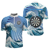 Maxcorners Personalized Blue Darts Waves Sea Darts Polo & Quarter Zip Custom Men Dart Shirts Funny Dart Jersey