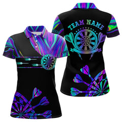 Maxcorners Neon Purple Blue Darts Tie Dye Polo & Quarter Zip Custom Dart Shirts For Men And Women Glowing Dart Jerseys