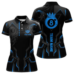 Maxcorners Customized 8 Ball Pool Crown Men And Women Billiard Shirts, Blue And Black Billiard Team Shirts, Pool Jerseys