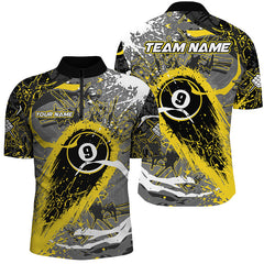 Maxcorners Billiard Yellow Grunge Stains 9 Ball Pool Customized Name, Team Anme 3D Polo Shirt