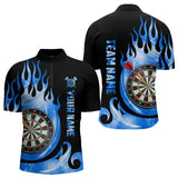 Maxcorners Black Blue Fire Flame Light Darts Polo & Quarter Zip Custom Dart Shirts For Men League Dart Jerseys