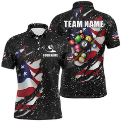 Maxcorners Grunge US Flag 3D Billiard Balls Polo Shirts For Men