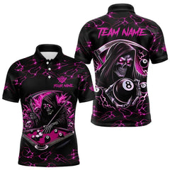Maxcorners Pink Funny Death Skeleton 8 Ball Pool Men Billiard Shirts Custom Lightning Billiard Jerseys LM103