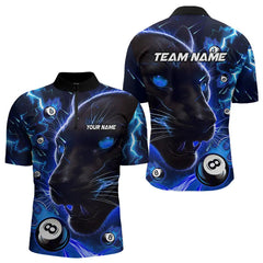 Maxcorners Personalized Blue 8 Ball Pool Panther 3D Billiard Shirts For Men, Team League Billiard Jerseys