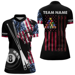 Maxcorners Personalized US Flag Smoke 8 Ball Pool Billiard Shirt For Men Custom Patriotic Billiard Team Jersey