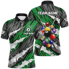 MaxCorners Billiards Balls 3D Green Pattern Customized Name, Team Name 3D Polo Shirt For Men