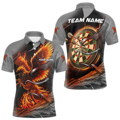 Maxcorners Personalized Phoenix Flame Darts Shirt For Men Custom Darts Team Jersey Polo & 1/4 Zip |Orange LM1411
