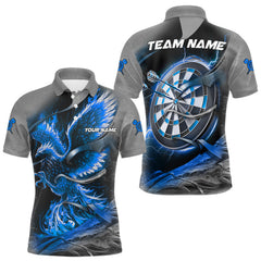 Maxcorners Personalized Phoenix Flame Darts Shirt For Men Custom Darts Team Jersey Polo & 1/4 Zip |Blue LM1411