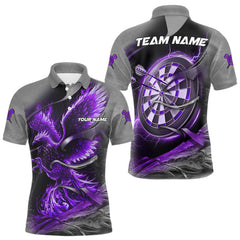 Maxcorners Personalized Phoenix Flame Darts Shirt For Men Custom Darts Team Jersey Polo & 1/4 Zip |Purple LM1411