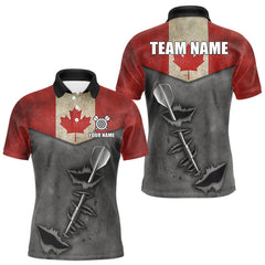 Maxcorners Personalized Canada Flag Steel Tip Dart Polo & 1/4 Zip For Men Custom Canada Darts Team Jersey LM2011