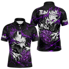 Maxcorners Personalized Wolf Lightning Darts Polo & Quarter Zip Custom Dart Shirts For Men Darts Jersey |Purple