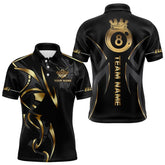 Maxcorners Customized 8 Ball Pool Crown Men Billiard Shirts, Gold And Black Billiard Team Shirt Pool Jerseys Lm173