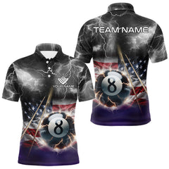 Maxcorners Black Purple American Flag Thunder Lightning 8 Ball Billiard Shirt For Men Custom Pool Team Jersey MT0811