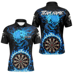 Maxcorners Blue Flaming Skull Darts Shirt For Men Custom Darts Jersey Team Polo & Quarter Zip MT1810