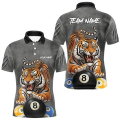 Maxcorners Funny Tiger 8 Ball, 9 Ball & 10 Ball Billiard Shirt For Men Custom Pool Team Jersey | Grey LM1812