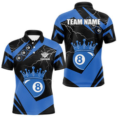 Maxcorners Black And Blue 8 Ball Crown Lightning Men's Billiard Shirt Custom Pool Team Jersey Polo & 1/4 Zip LM2011