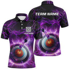 Maxcorners Personalized Archery 3D Target Custom Purple Thunder Lightning Men Polo Shirts, Archery Jerseys