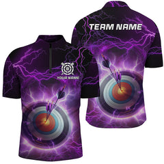 Maxcorners Personalized Archery 3D Target Custom Purple Thunder Lightning Men Polo Shirts, Archery Jerseys