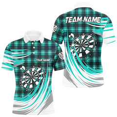 Maxcorners Personalized Turquoise Dartboard Plaid Mens Darts Shirt Custom Darts Jersey Team Polo & 1/4 Zip TU2511