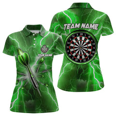 Maxcorners Green Thunder Lightning 3D Women Darts Polo & Quarter Zip Custom Dart Shirts For Women Dart Jerseys