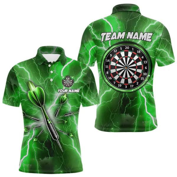Maxcorners Green Thunder Lightning 3D Women Darts Polo & Quarter Zip Custom Dart Shirts For Men Dart Jerseys