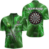 Maxcorners Green Thunder Lightning 3D Women Darts Polo & Quarter Zip Custom Dart Shirts For Men Dart Jerseys