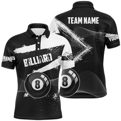 Maxcorners Custom Ball 8 Black Grunge Billiard Polo Shirts For Men, Personalized 8 Ball Pool Billiard Jerseys LM0607