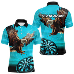 Maxcorners Personalized Cyan Blue Dartboard Eagle Dart Shirts For Men Custom Team Darts Jersey Polo & 1/4 Zip