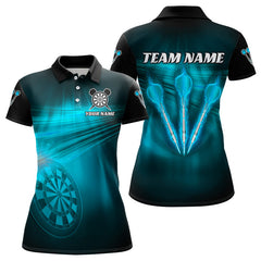 Maxcorners Personalized Cyan Darts Flash Light Men Dart Polo Shirt, Dart Team Shirt Dart Jersey