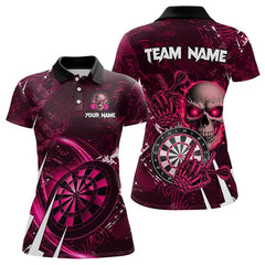 Maxcorners Personalized Pink 3D Skull Darts Polo & 1/4 Zip Shirts For Women Custom Cool Darts League Team Jersey