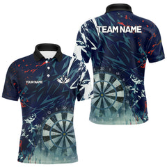 Maxcorners Blue Geometric Darts Shirt With Pocket Option Custom Men's Darts Jersey