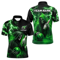 Maxcorners Green Grim Reaper Bowling Shirt For Men Custom Lightning Team League Bowling Jersey Polo, 1/4 Zip LM2901