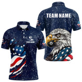 Maxcorners Blue Navy Grunge Eagle American Flag Custom Billiard Shirts For Men, Patriotic Billiard Team Shirts