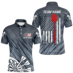 Maxcorners American Flag Grey Grunge Darts Shirt For Men Custom Patriotic Darts Jersey Team Polo & 1/4 Zip TU0212
