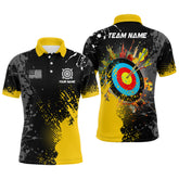 Maxcorners Personalized Paint Yellow 3D Target Archery Polo Shirts For Men Custom Name Archery Jerseys Attire