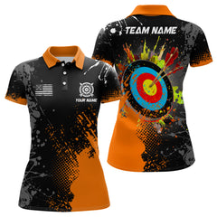 Maxcorners Personalized Paint Orange 3D Target Archery Men Polo & Quarter-Zip Shirts, Archery Jerseys Attires