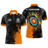 Maxcorners Personalized Paint Orange 3D Target Archery Men Polo & Quarter-Zip Shirts, Archery Jerseys Attires