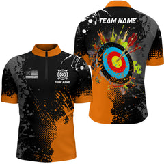 Maxcorners Personalized Paint Orange 3D Target Archery Men Polo & Quarter-Zip Shirts, Archery Jerseys Attires