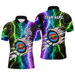 Maxcorners Personalized 3D Target Archery Red Galaxy Pattern Men Polo Shirts, Team League Archery Jerseys
