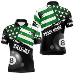 Maxcorners Personalized US Flag St Patrick Day Billiard Shirt For Men, Luckiest Shamrock 8 Ball Pool Jersey LM0901