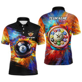 Maxcorners Personalized Colorful Billiard Clock Shirts For Men, Custom Funny 8 Ball Pool Polo Shirts Design