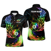 Maxcorners Personalized 8 Ball Pool Rainbow Fire Flame Billiard Shirts For Men, Colorful Billiard Jerseys