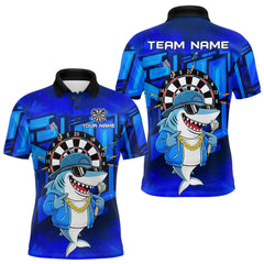 Maxcorners Blue Funny Shark Custom Darts Shirt For Men, Personalized Darts Jersey Team Polo & Quarter Zip LM1411