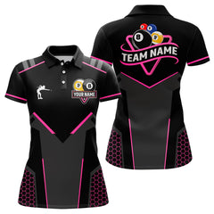 Maxcorners Personalized 8 Ball & 9 Ball Pool Billiard Polo, 1/4 Zip Custom Team Billiard Jersey|Pink