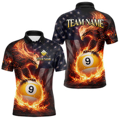 Maxcorners American Flag Flame 9 Ball Eagle Billiard Shirt For Men Custom Pool Team Shirt, Billiard Jersey TU2001