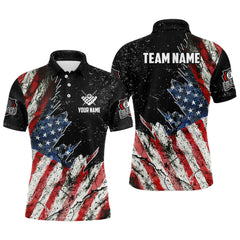 Maxcorners Personalized Grunge Retro American Flag Men Billiard Shirts Custom Patriotic Us Billiard Jerseys