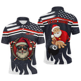 Maxcorners Personalized Funny Christmas Shirts Santa Playing Billiard Custom Us Flag Fire For Men Polo Shirts